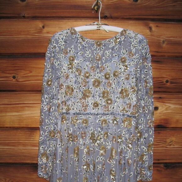 Mac Duggal 5533 Platinum Embellished High Neck Long Sleeve A Line Gown Dress - Picture 7 of 13